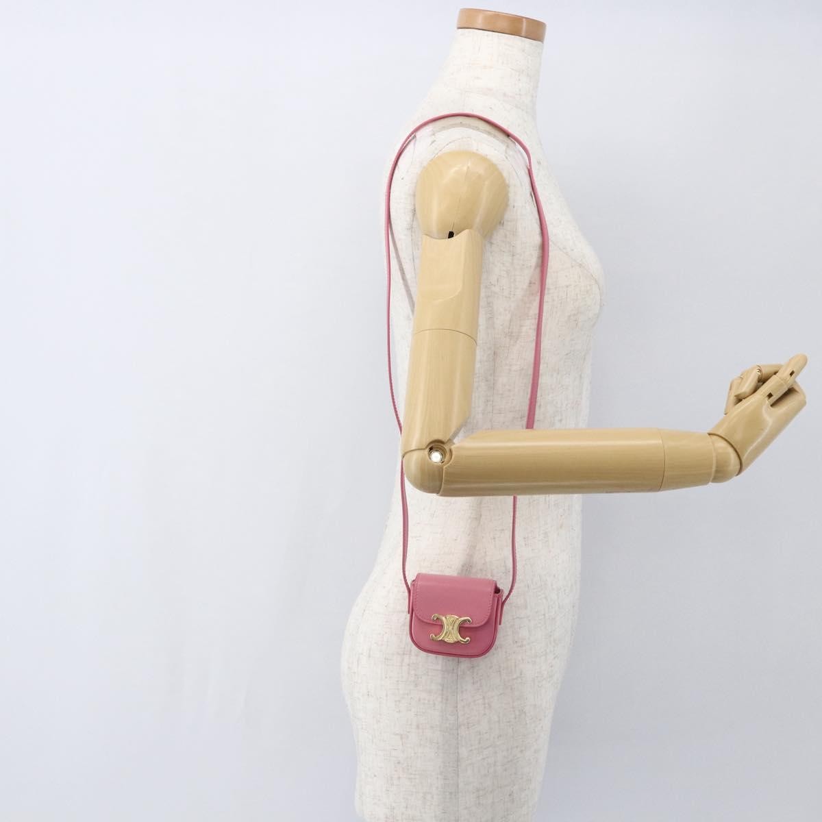 Celine Triomphe Shoulder Smooth Calfskin Pink Leather Shoulder Bag Bag (Pre-Owned)