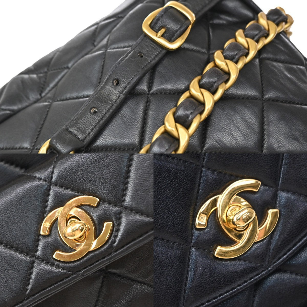 Chanel Vintage Cc Pocket Quilted Lambskin Black Leather Backpack Bag (Pre-Owned)