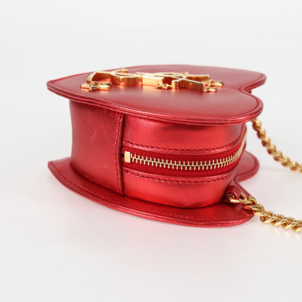 Saint Laurent Love Heart Chain Leather Red Leather Shoulder Bag Bag (Pre-Owned)