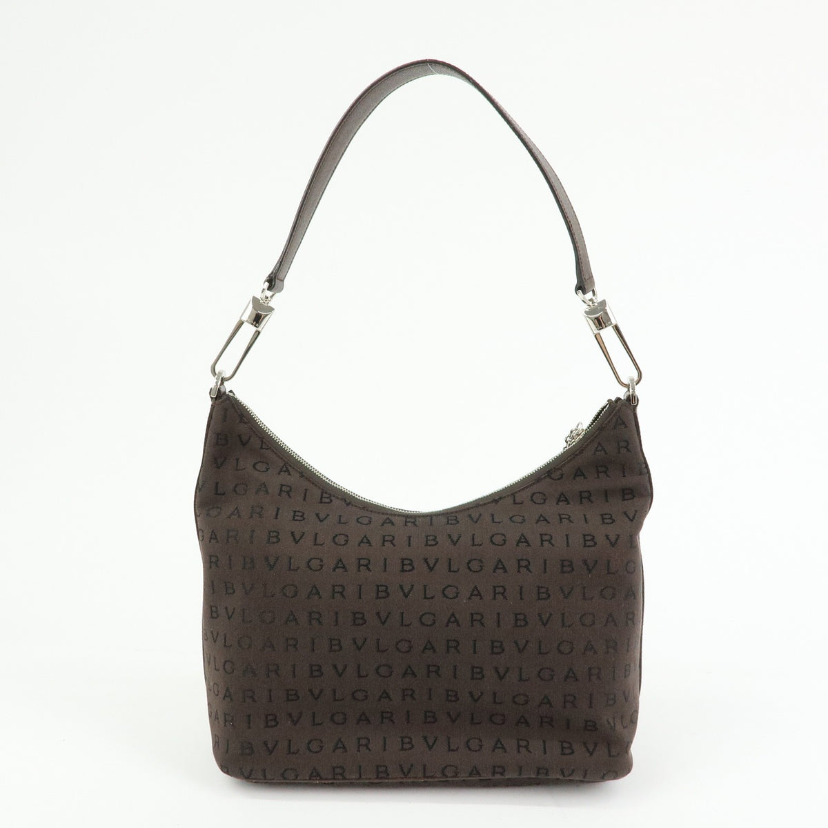 Bvlgari Logomania Suede Brown Canvas Handbag (Pre-Owned)