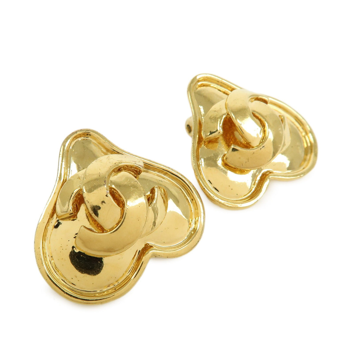 Chanel Vintage Cc Heart Clip-On Metal Gold Gold_Plated Earrings Jewelry (Pre-Owned)