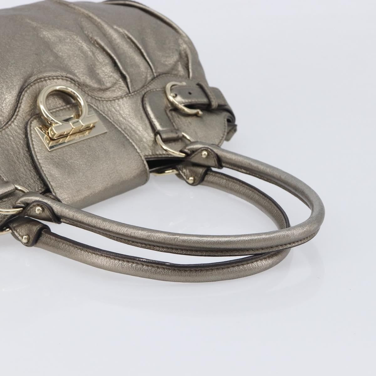 Salvatore Ferragamo Vintage Gancini Top Handle Leather Gold Leather Handbag (Pre-Owned)