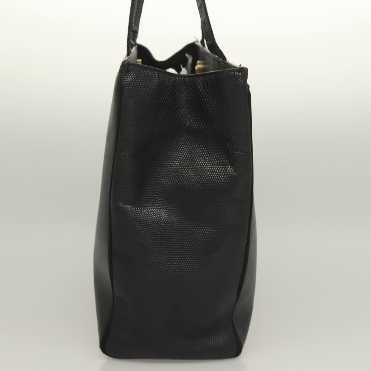 Salvatore Ferragamo Vintage Vara Bow Tote Lizard Embossed Leather Black Leather Tote Bag Bag (Pre-Owned)