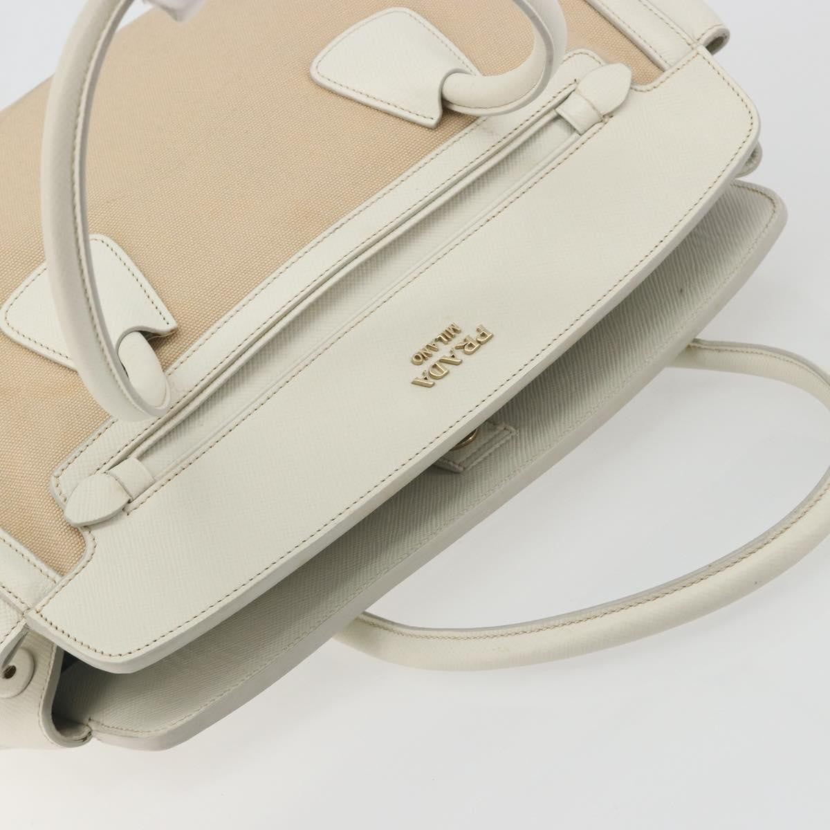 Prada Cuir Frame Convertible Canvas And Saffiano Leather Beige Canvas Tote Bag Bag (Pre-Owned)
