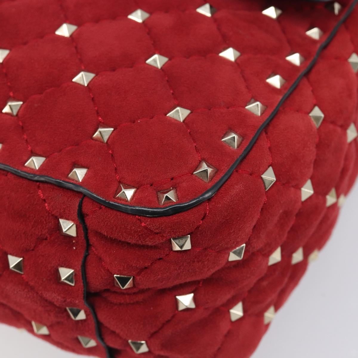 Valentino Garavani Rockstud Spike Flap Quilted Suede Red Suede Handbag (Pre-Owned)