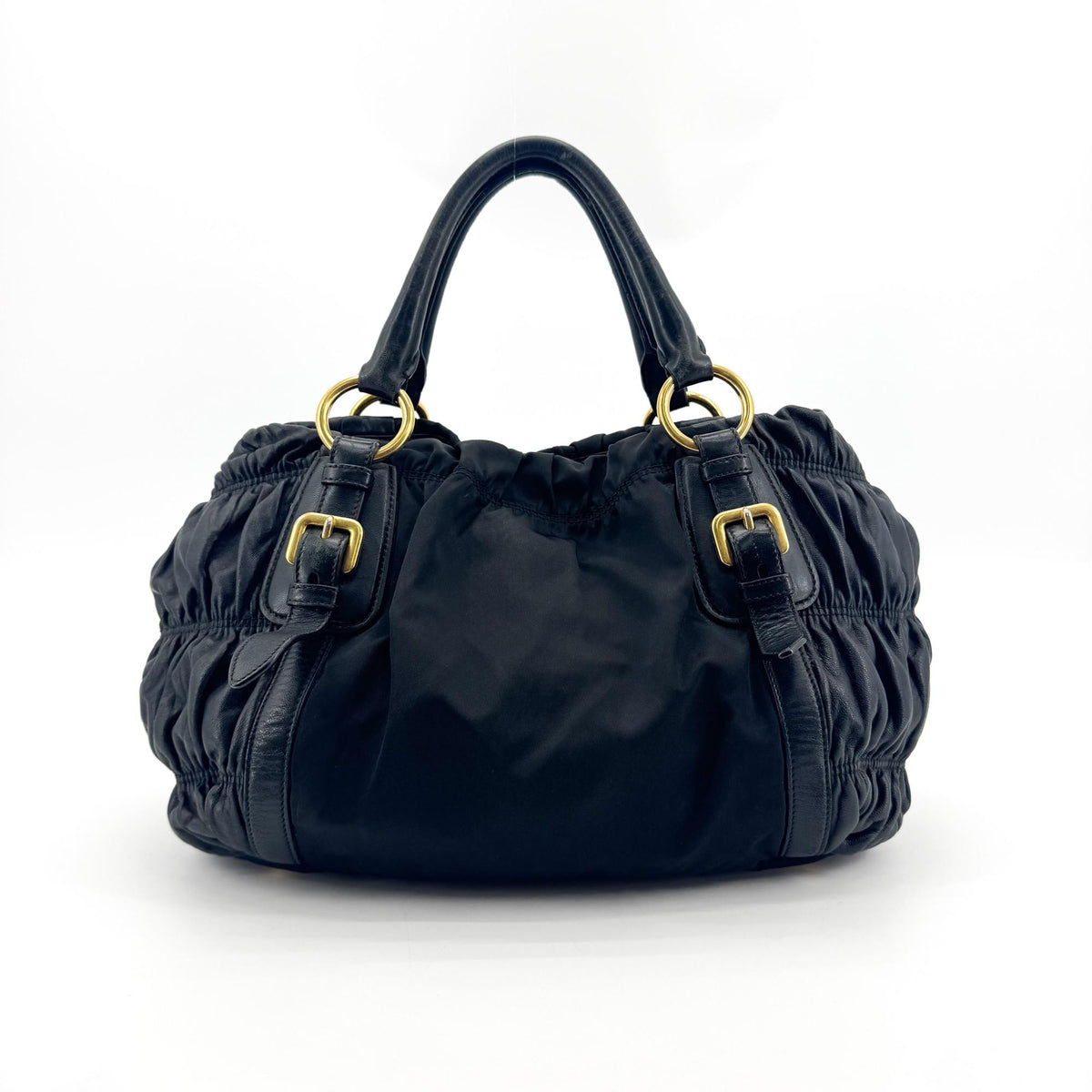 Prada Gaufre Convertible Satchel Leather And Tessuto Black Nylon Handbag (Pre-Owned)