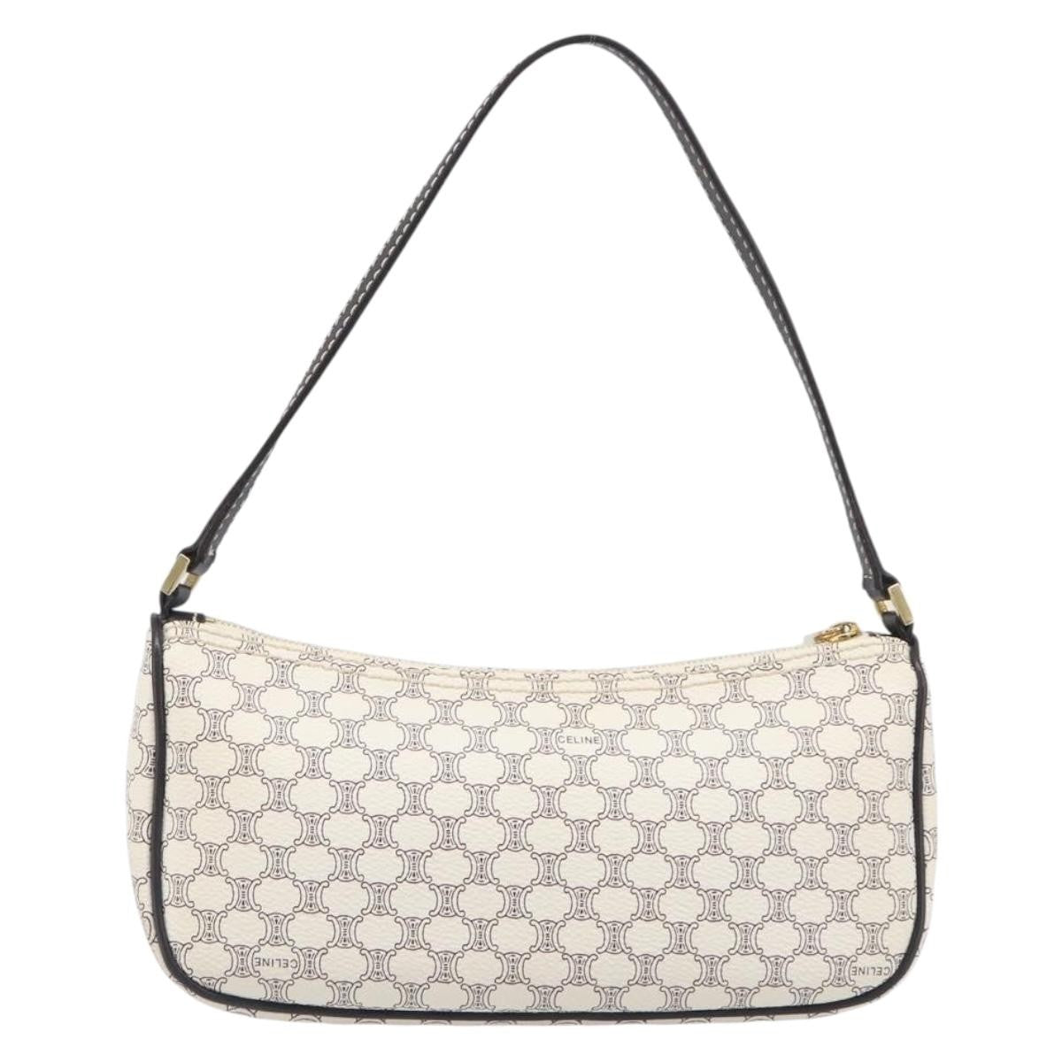 Celine Triomphe Macadam Zip Shoulder Bag Canvas White Pvc Clutche & Pouche Bag (Pre-Owned)
