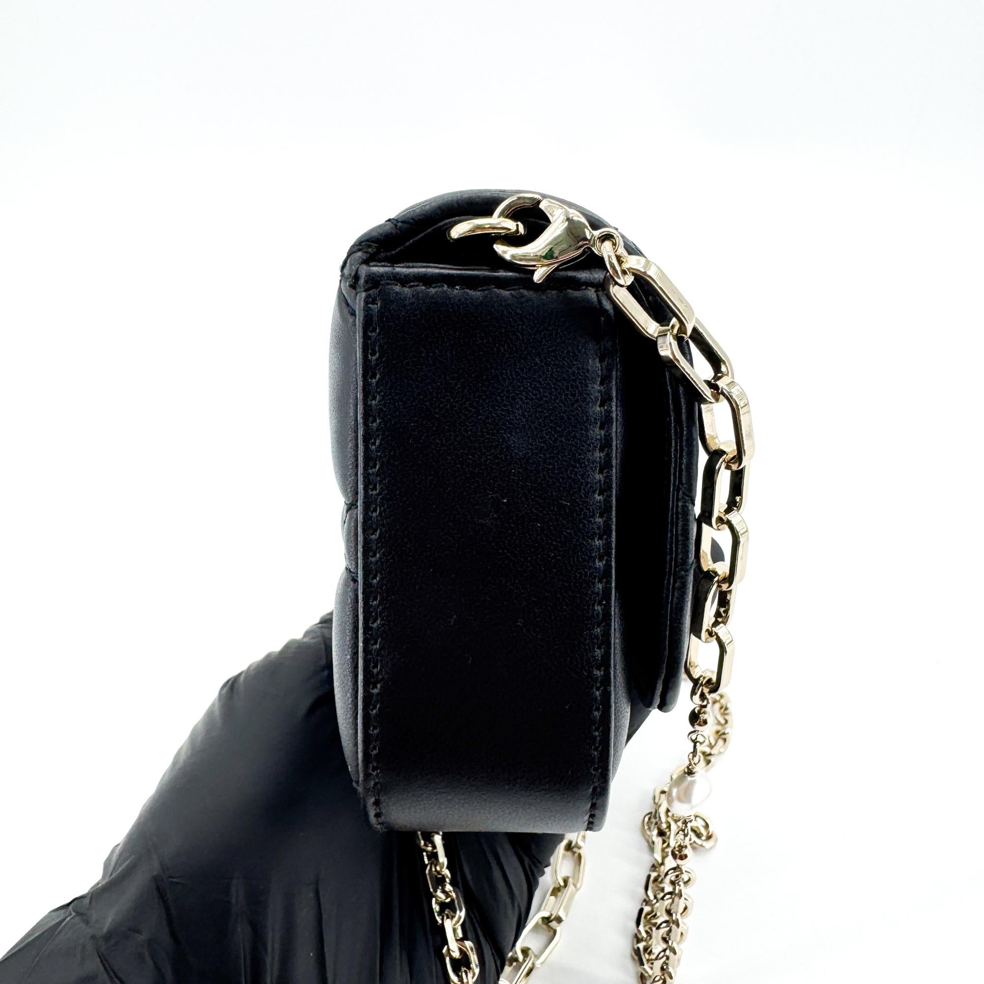 Christian Dior Lady Dior Chain Phone Cannage Quilt Lambskin Black Leather Clutche & Pouche Bag (Pre-Owned)