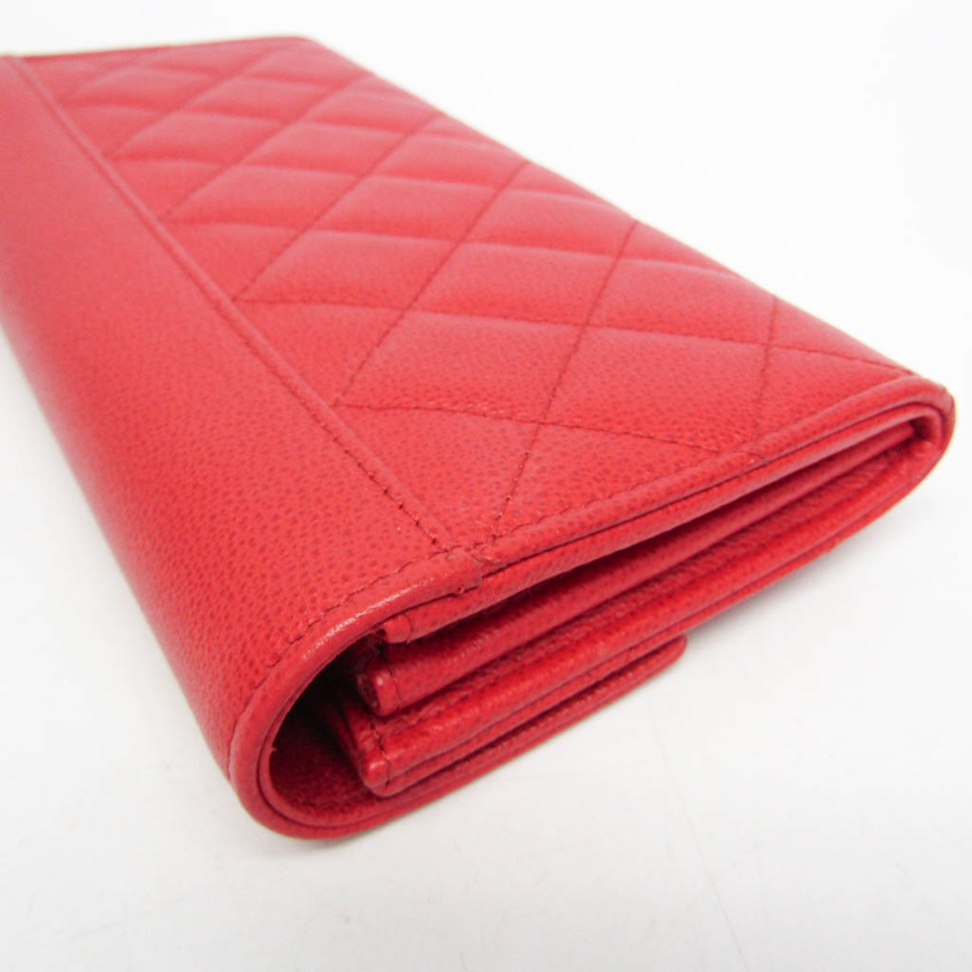 Chanel Cc Box Gusset Flap Quilted Calfskin Red Leather Wallets Accessory (Pre-Owned)