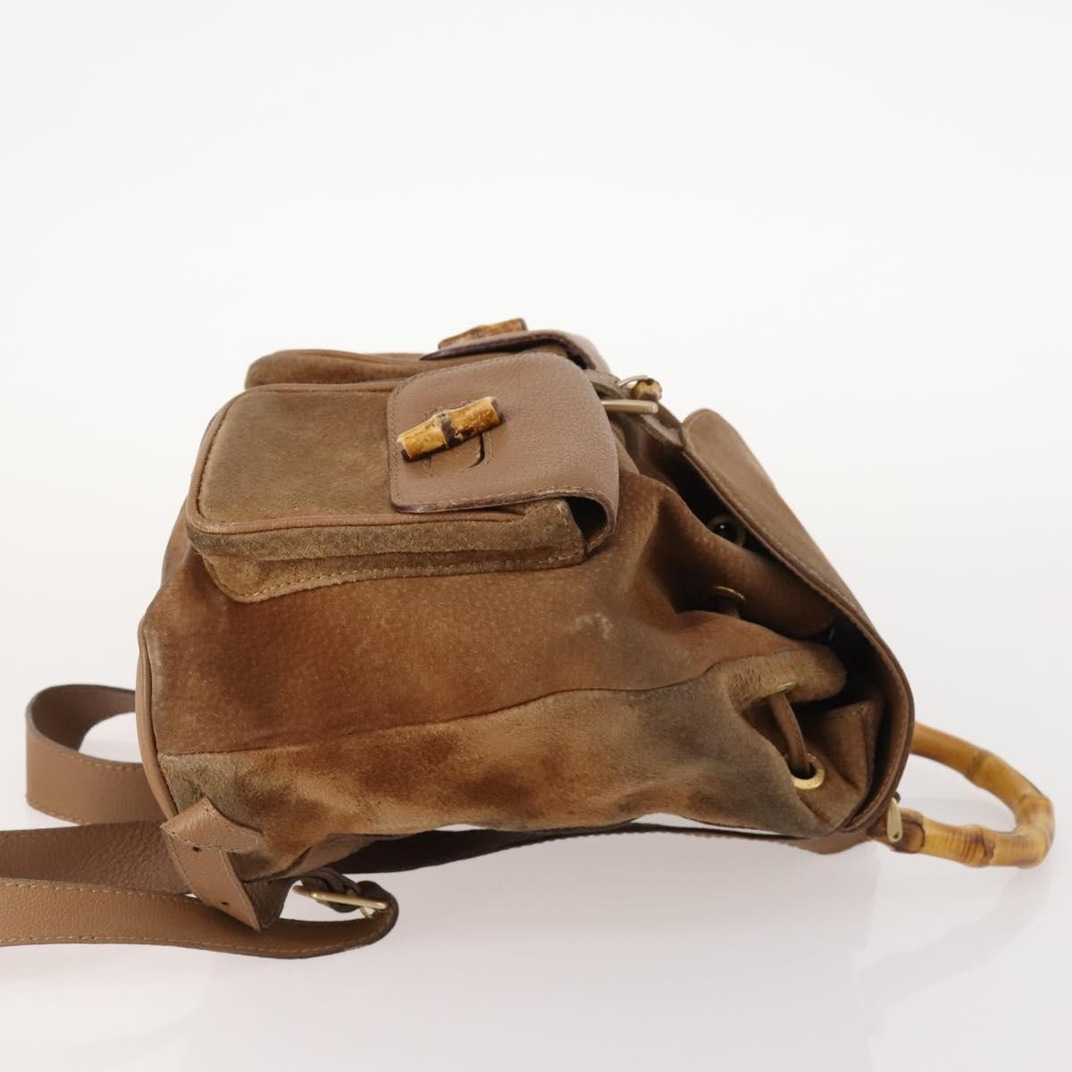 Gucci Vintage Bamboo Suede And Leather Brown Suede Backpack Bag (Pre-Owned)