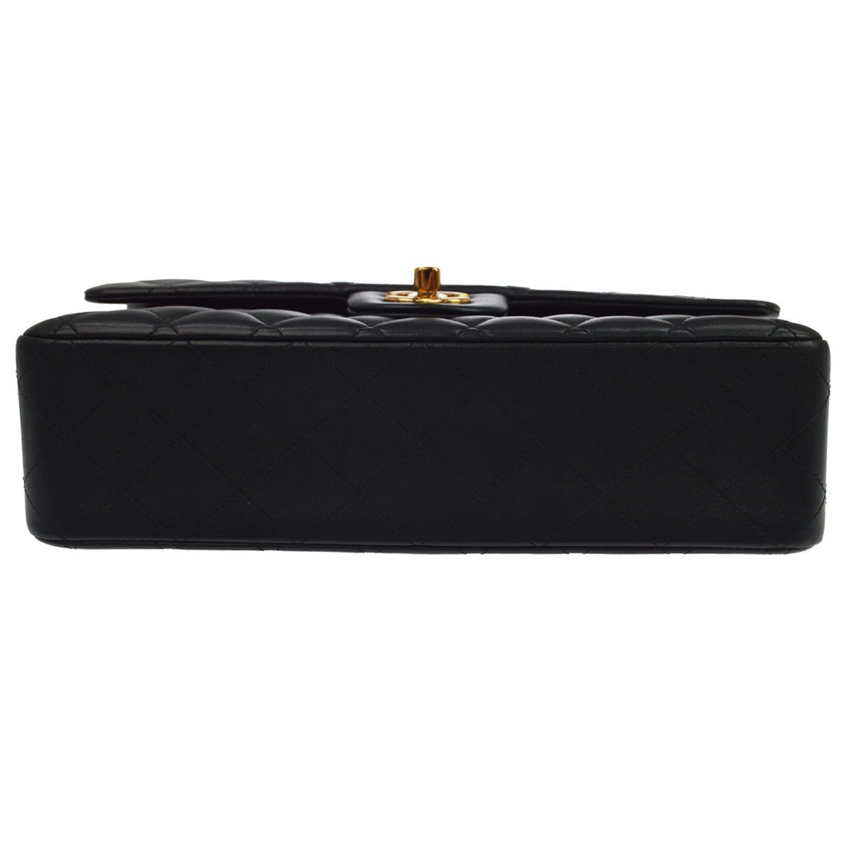 Chanel Classic Timeless Double Flap Quilted Lambskin Black Leather Handbag (Pre-Owned)