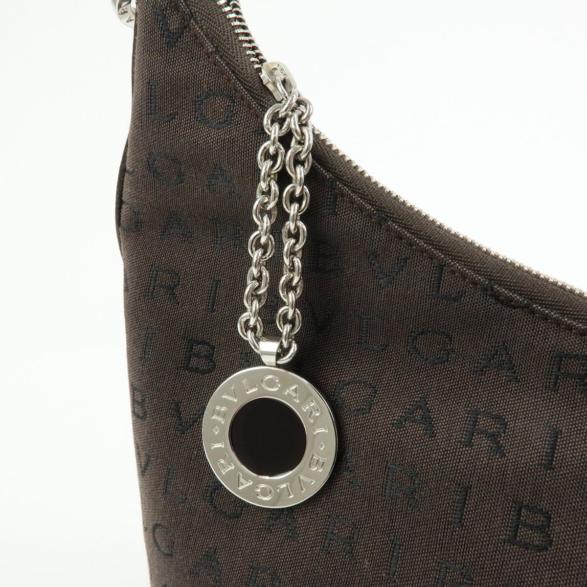 Bvlgari Logomania Suede Brown Canvas Handbag (Pre-Owned)