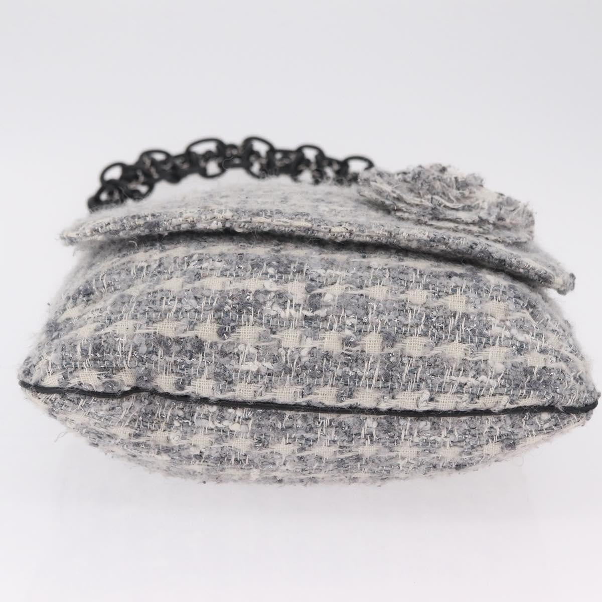 Chanel Camellia Messenger Tweed Gray Cotton Handbag (Pre-Owned)