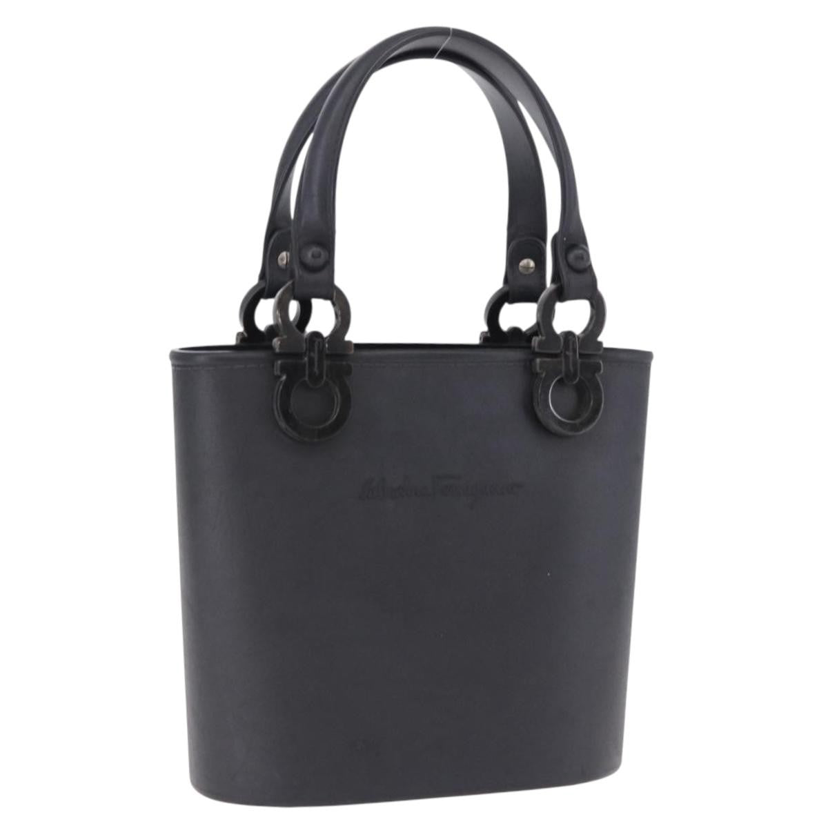 Salvatore Ferragamo Gancini Top Handle Leather Black Rubber Handbag (Pre-Owned)