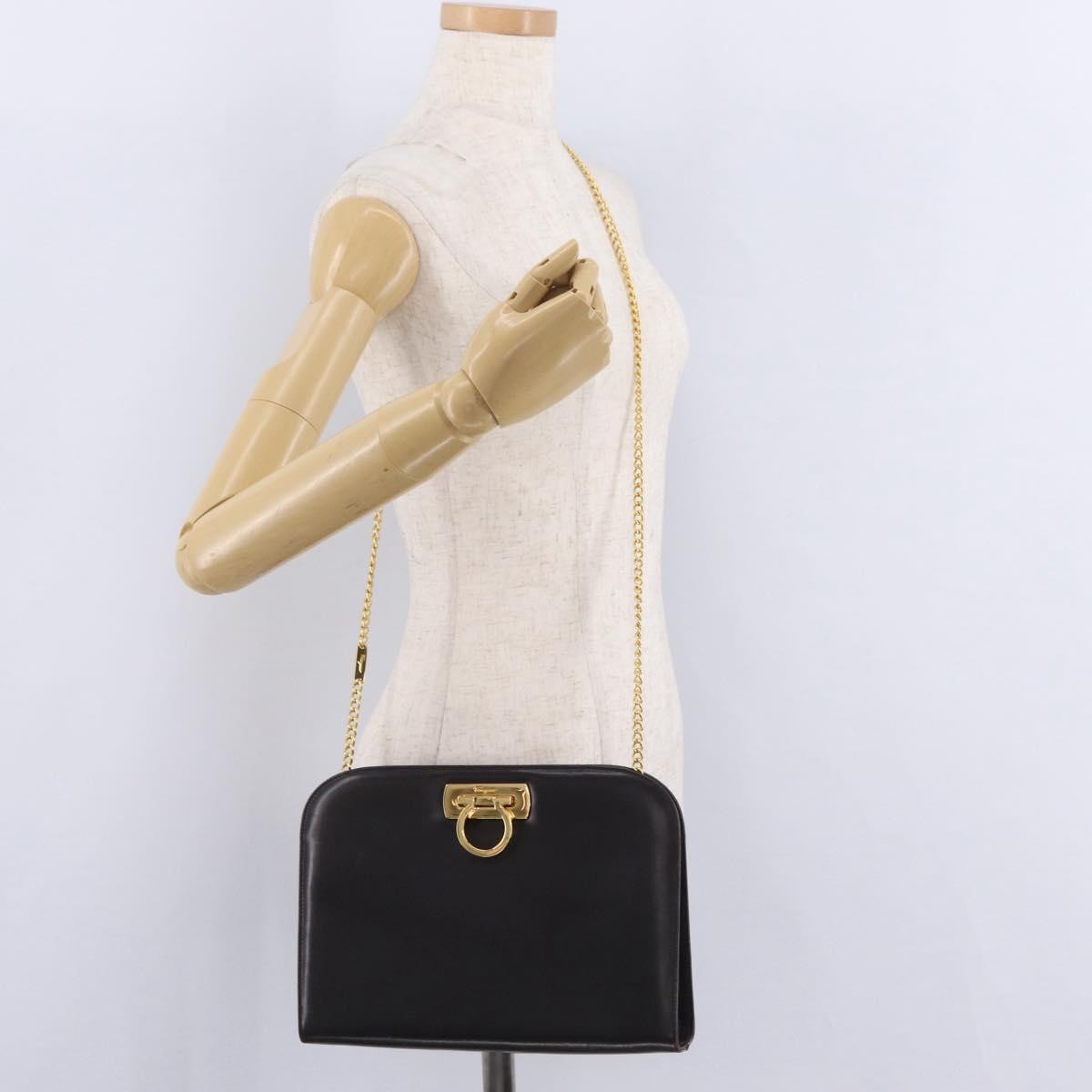 Salvatore Ferragamo Vintage Gancini Chain Leather Brown Leather Shoulder Bag Bag (Pre-Owned)