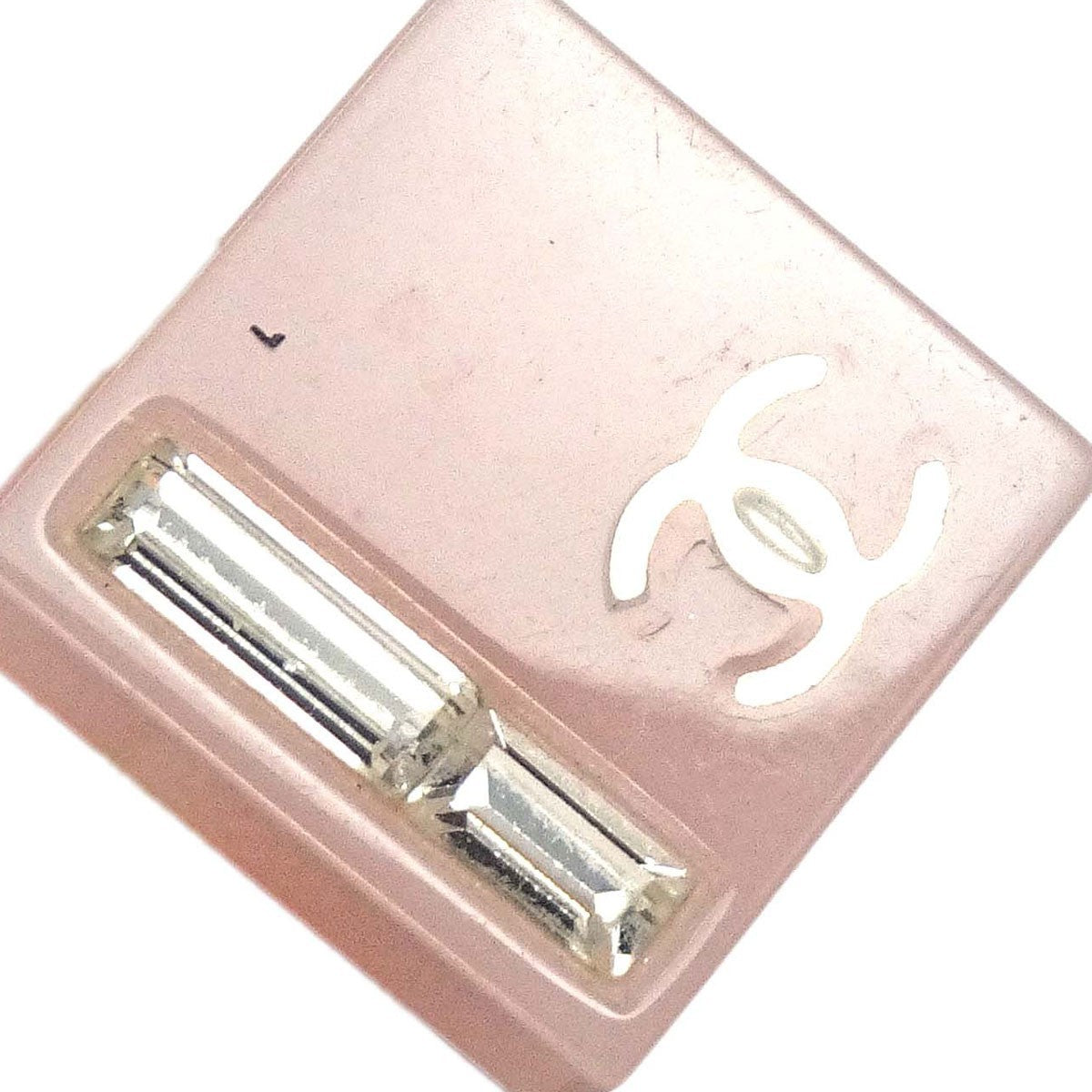 Chanel Cc Square Stud Metal With Crystals And Faux Pearls Pink Silver_Plated Earrings Jewelry (Pre-Owned)