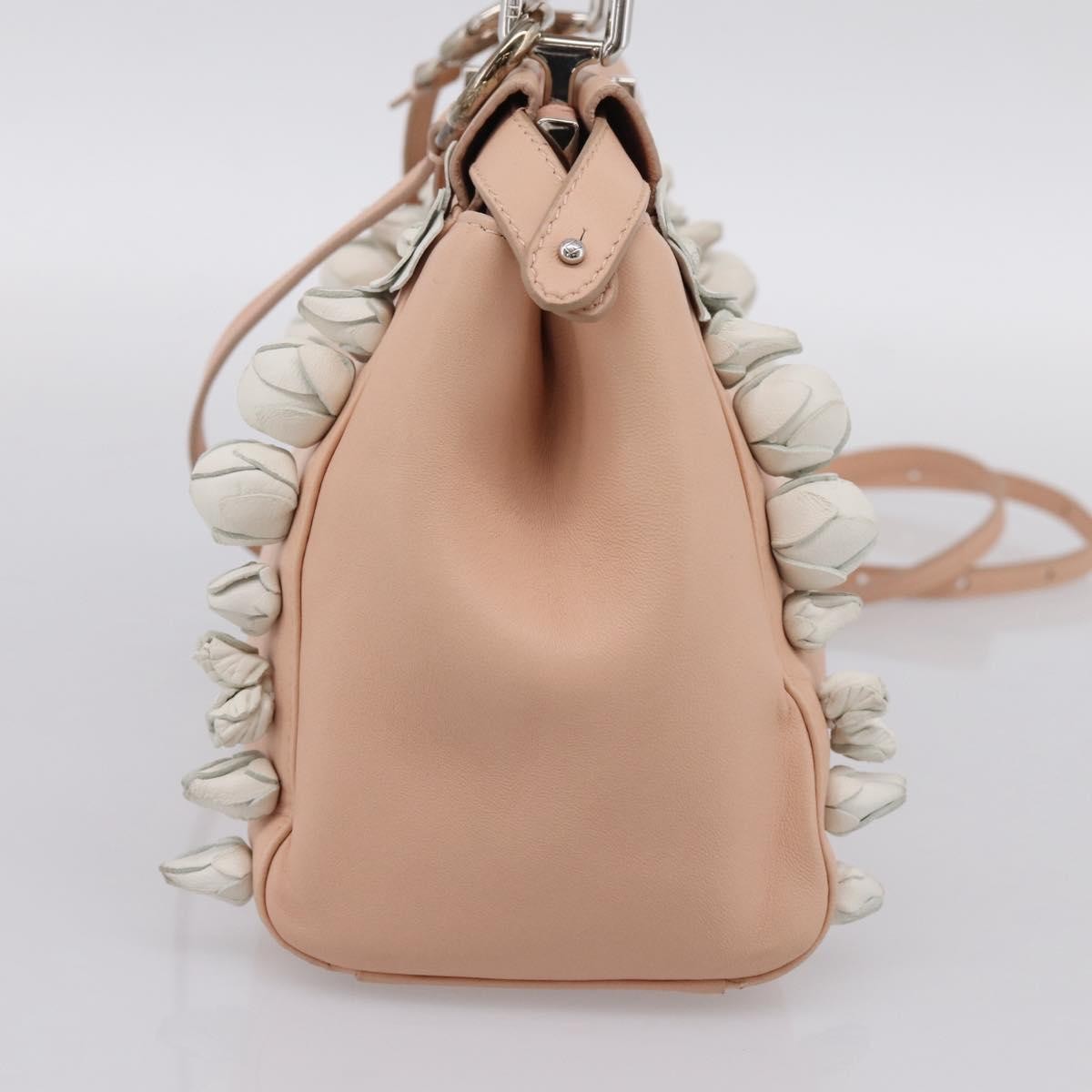 Fendi Rosebud Peekaboo Iconic Leather With Applique Pink Leather Handbag (Pre-Owned)