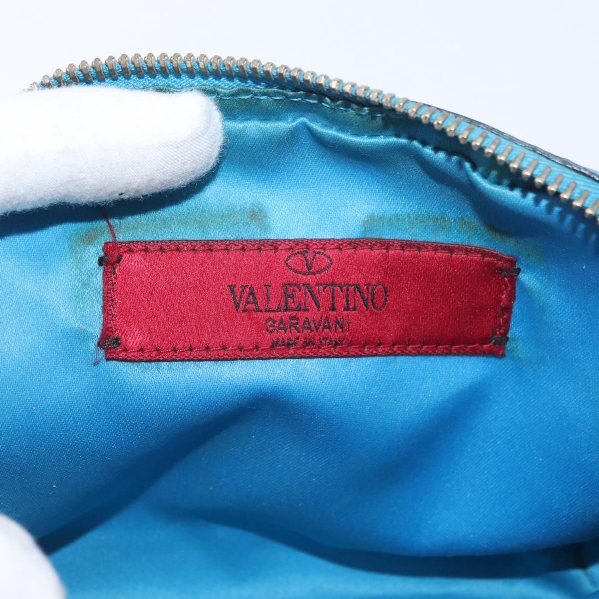 Valentino Garavani Rockstud Chain Camera Leather Blue Leather Clutche & Pouche Bag (Pre-Owned)