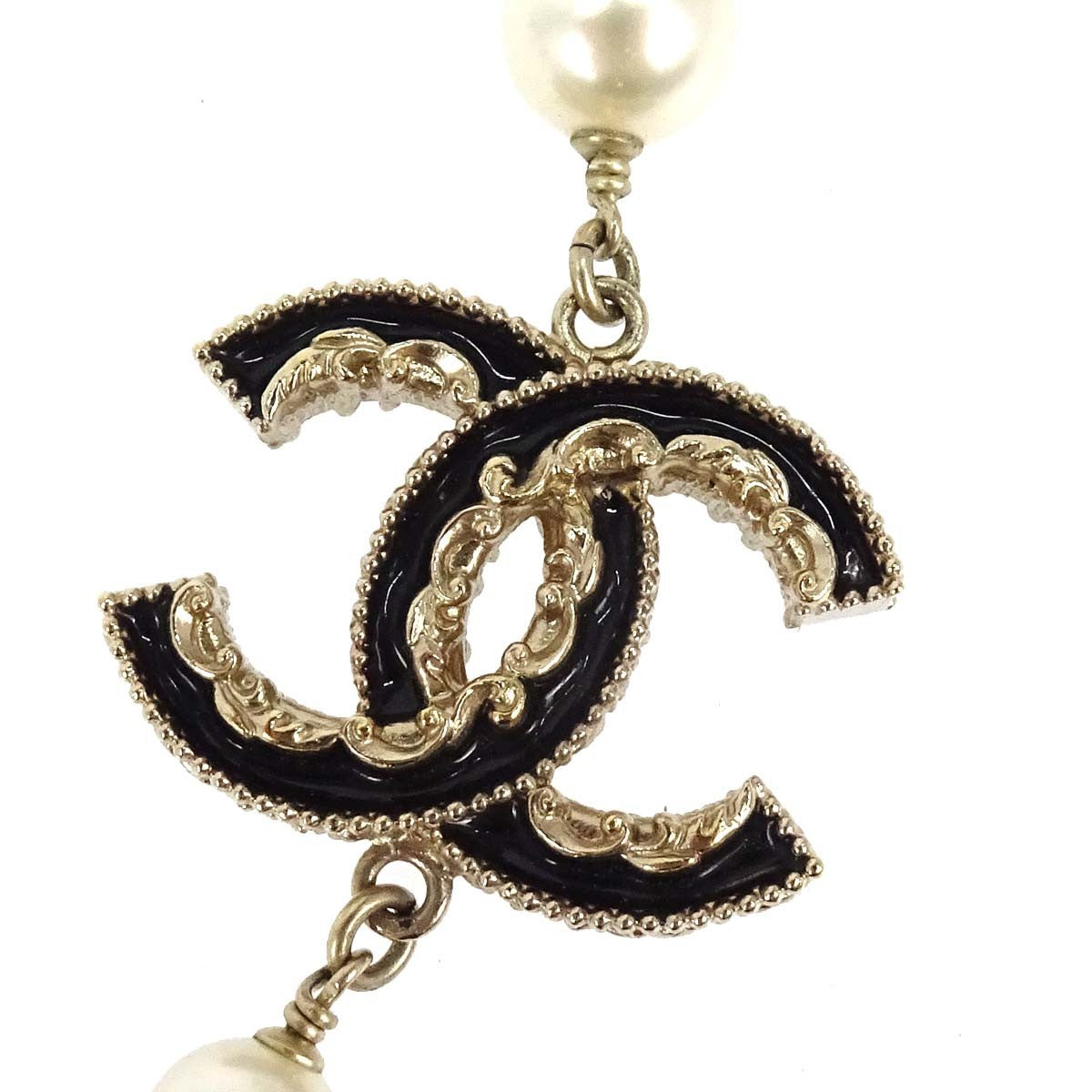 Chanel Cc Necklace Faux Pearl And Metal Gold Gold_Plated Necklace Jewelry (Pre-Owned)