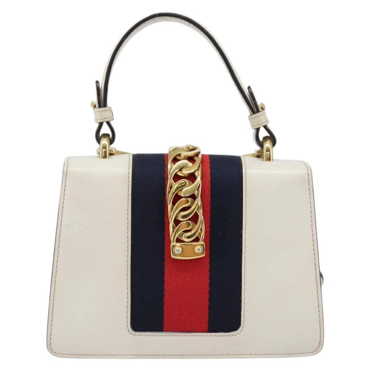 Gucci Sylvie Top Handle Leather White Leather Handbag (Pre-Owned)