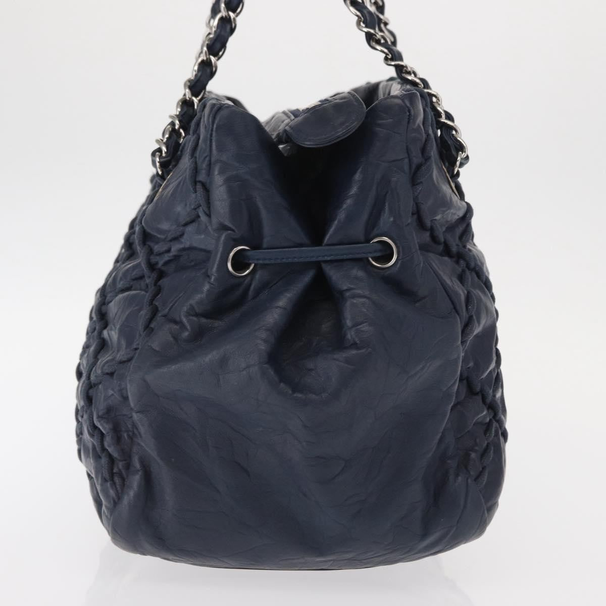 Chanel Ultra Stitch Chain Tote Quilted Calfskin Navy Leather Tote Bag Bag (Pre-Owned)