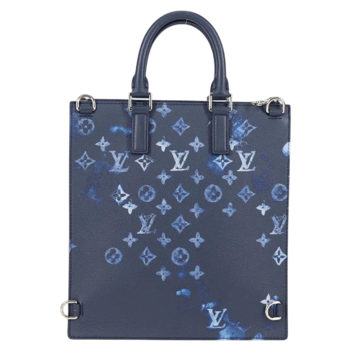 Louis Vuitton Sac Plat Zipped Limited Edition Monogram Ink Watercolor Leather Blue Canvas Handbag (Pre-Owned)