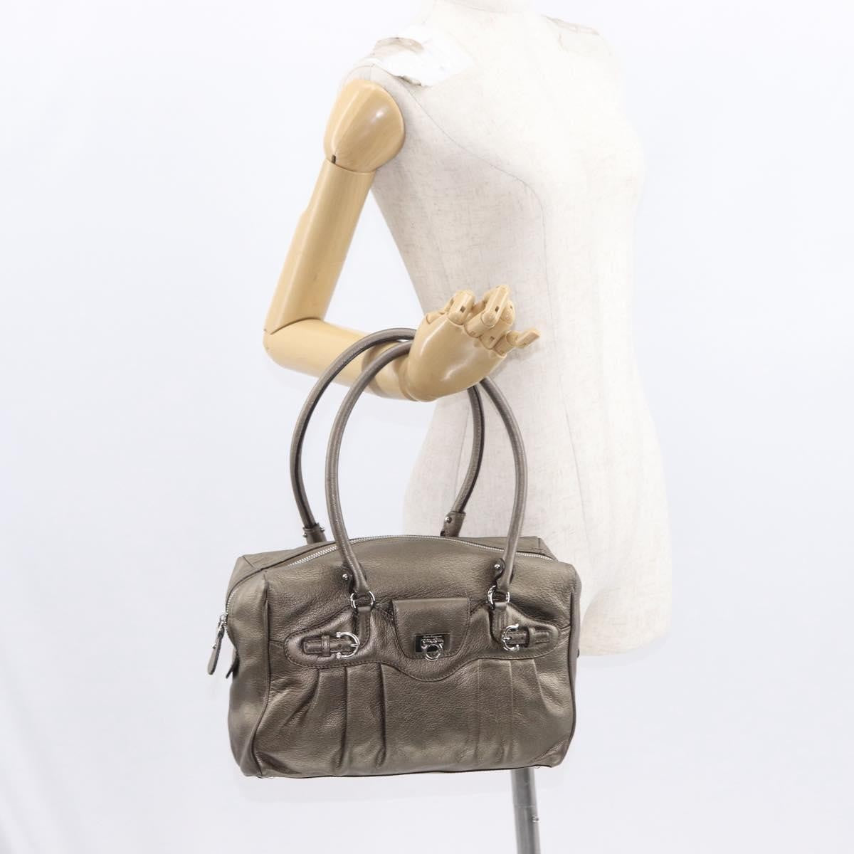 Salvatore Ferragamo Gancini Buckle Leather Gold Leather Handbag (Pre-Owned)