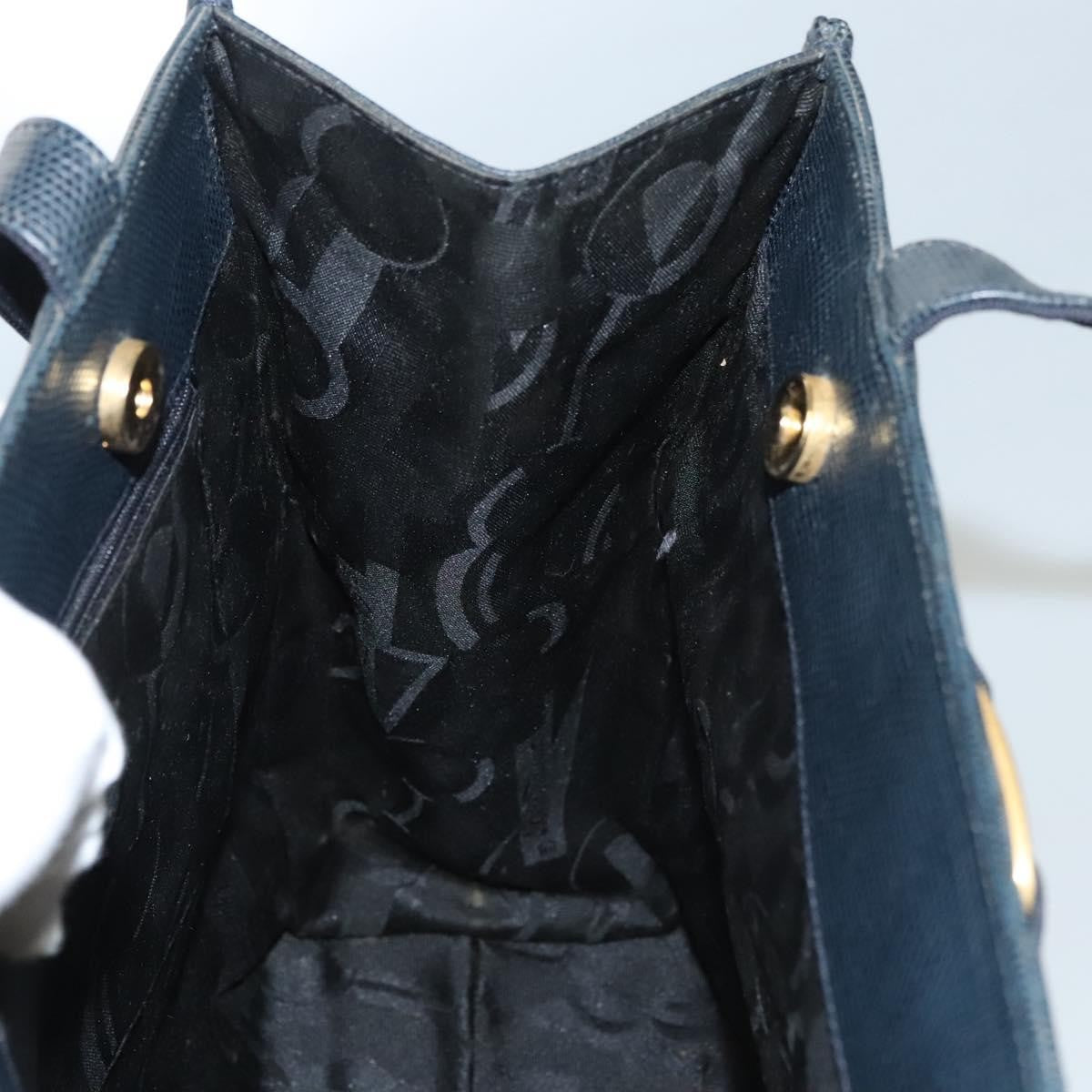 Salvatore Ferragamo Vintage Vara Bow Tote Lizard Embossed Leather Navy Leather Tote Bag Bag (Pre-Owned)
