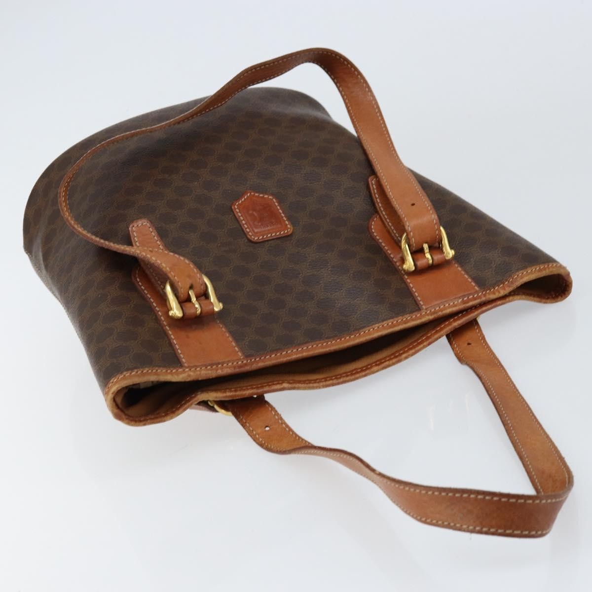 Celine Vintage Macadam Shopper Tote Canvas And Leather Brown Canvas Tote Bag Bag (Pre-Owned)