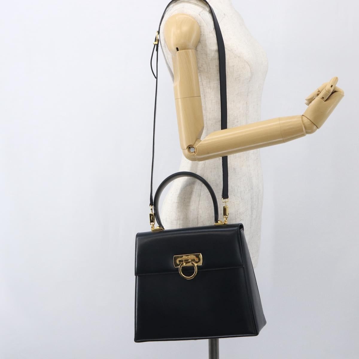 Salvatore Ferragamo Gancini Convertible Top Handle Leather Navy Leather Handbag (Pre-Owned)