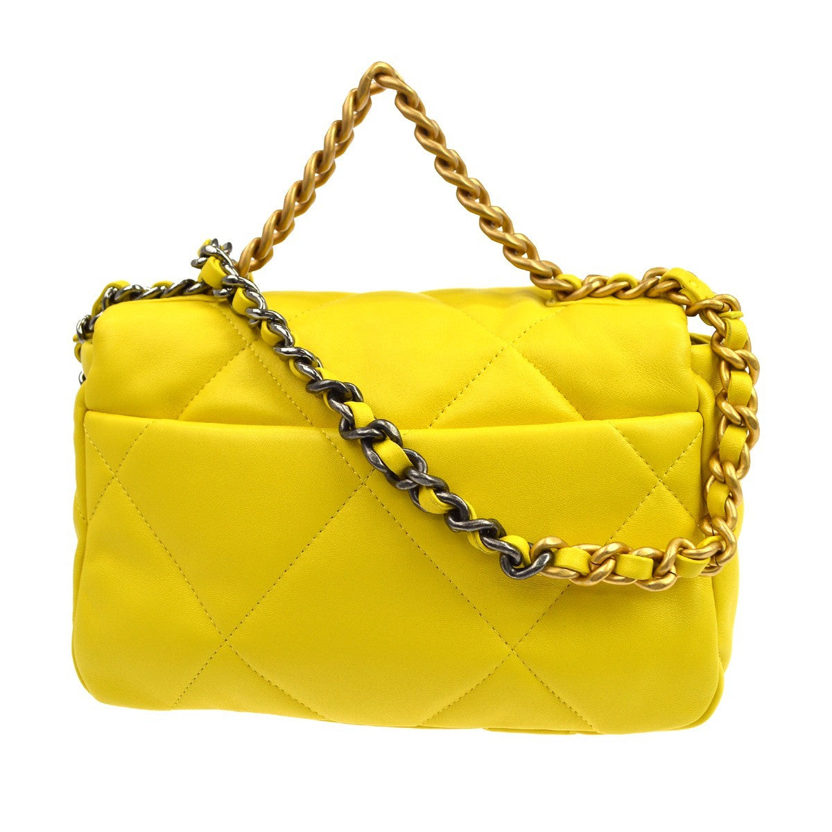 Chanel 19 Flap Bag Quilted Lambskin Yellow Leather Shoulder Bag Bag (Pre-Owned)