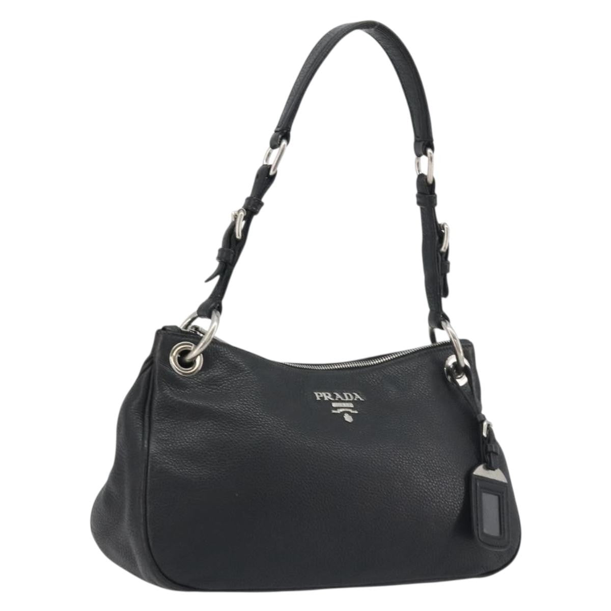 Prada Vitellino Mordo Hobo Leather Black Leather Shoulder Bag Bag (Pre-Owned)