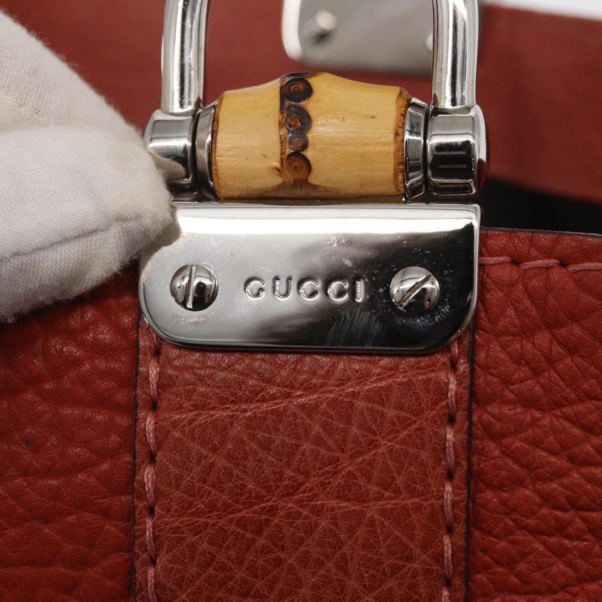 Gucci Vintage Bamboo Handle Leather Red Leather Handbag (Pre-Owned)