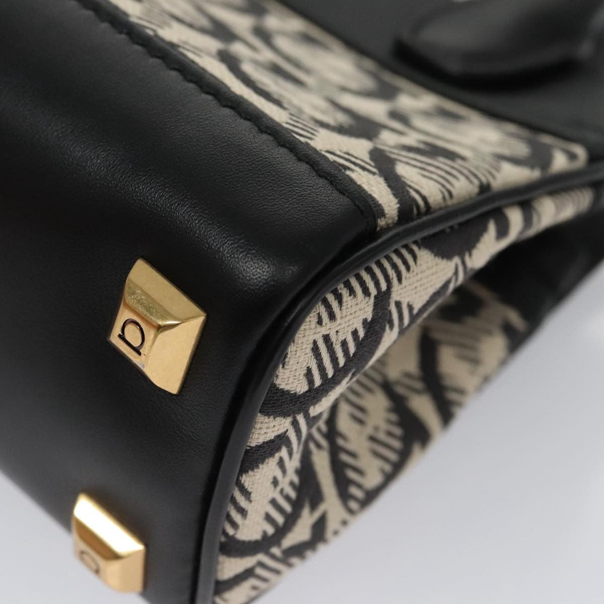 Salvatore Ferragamo Studio Satchel Gancini Jacquard And Leather Black Canvas Handbag (Pre-Owned)