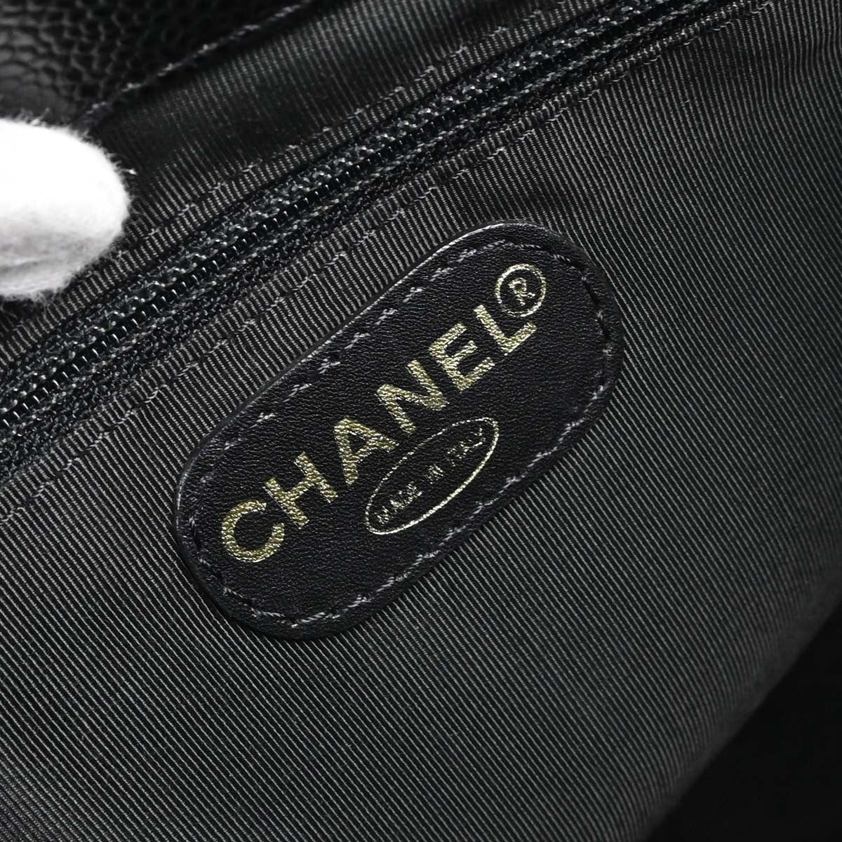 Chanel Vintage Wooden Caviar Black Leather Tote Bag Bag (Pre-Owned)
