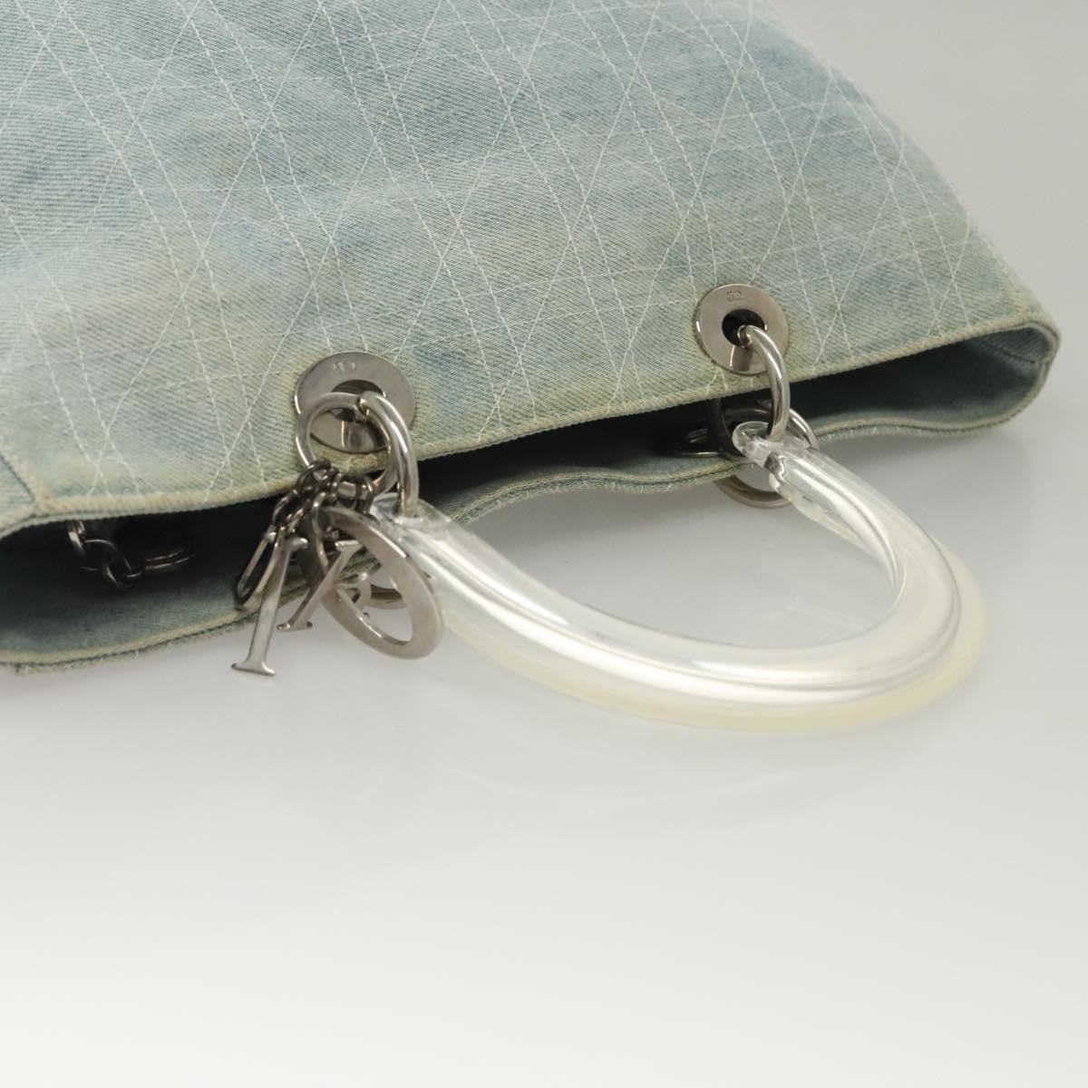 Christian Dior Vintage Lady Dior Cannage Quilt Denim Blue Canvas Tote Bag Bag (Pre-Owned)