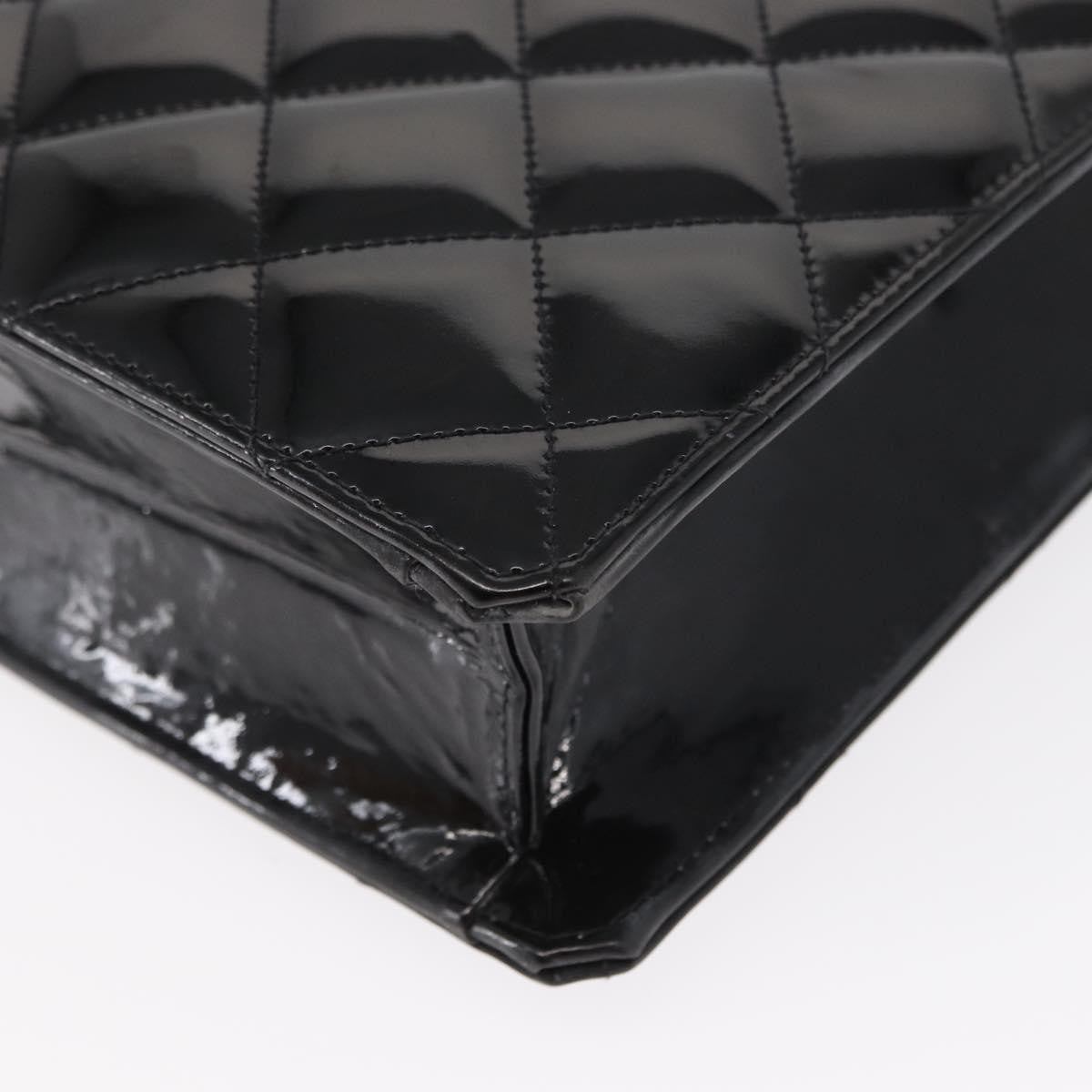 Chanel Chocolate Bar Tote Leather Black Patent_Leather Handbag (Pre-Owned)