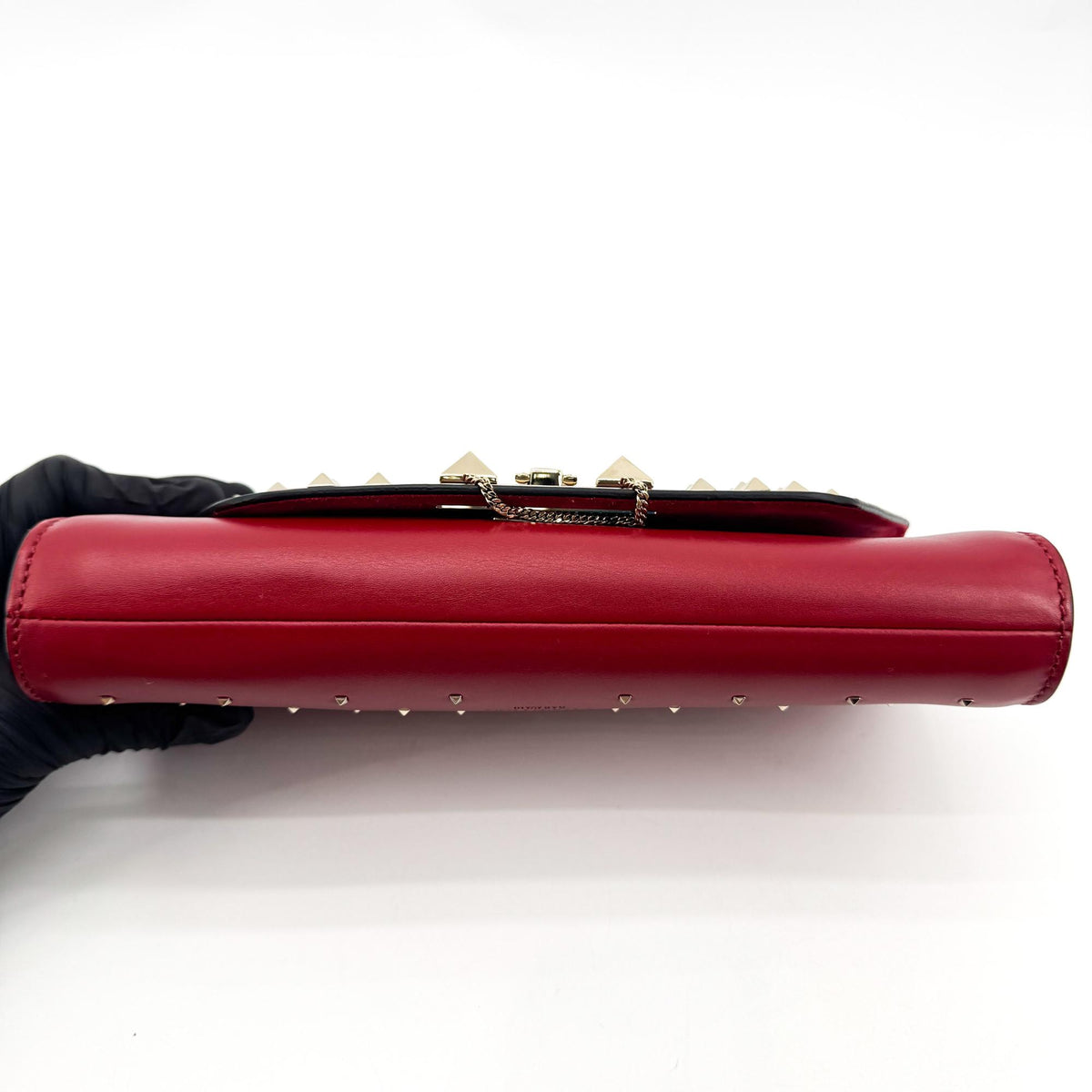 Valentino Garavani Demilune Clutch Studded Leather Red Leather Clutche & Pouche Bag (Pre-Owned)