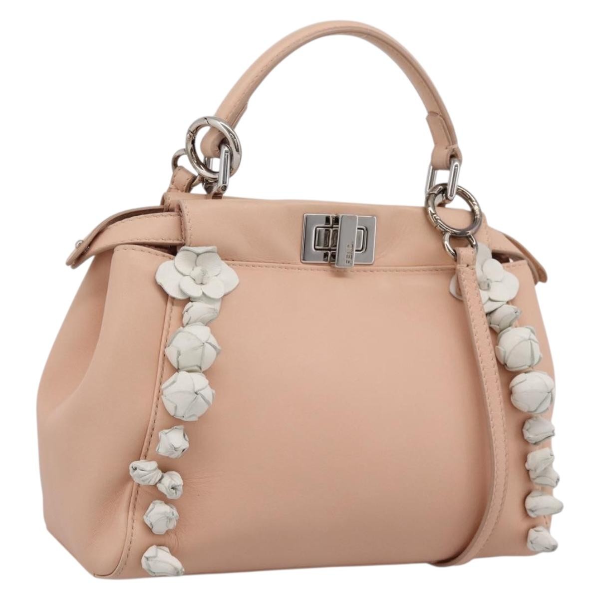 Fendi Rosebud Peekaboo Iconic Leather With Applique Pink Leather Handbag (Pre-Owned)