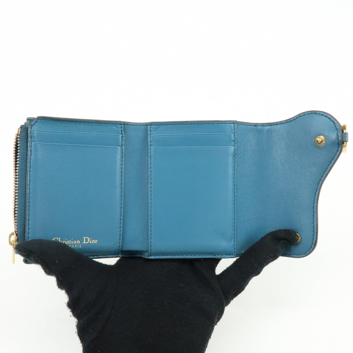 Christian Dior Saddle Flap Leather Blue Leather Wallets Accessory (Pre-Owned)