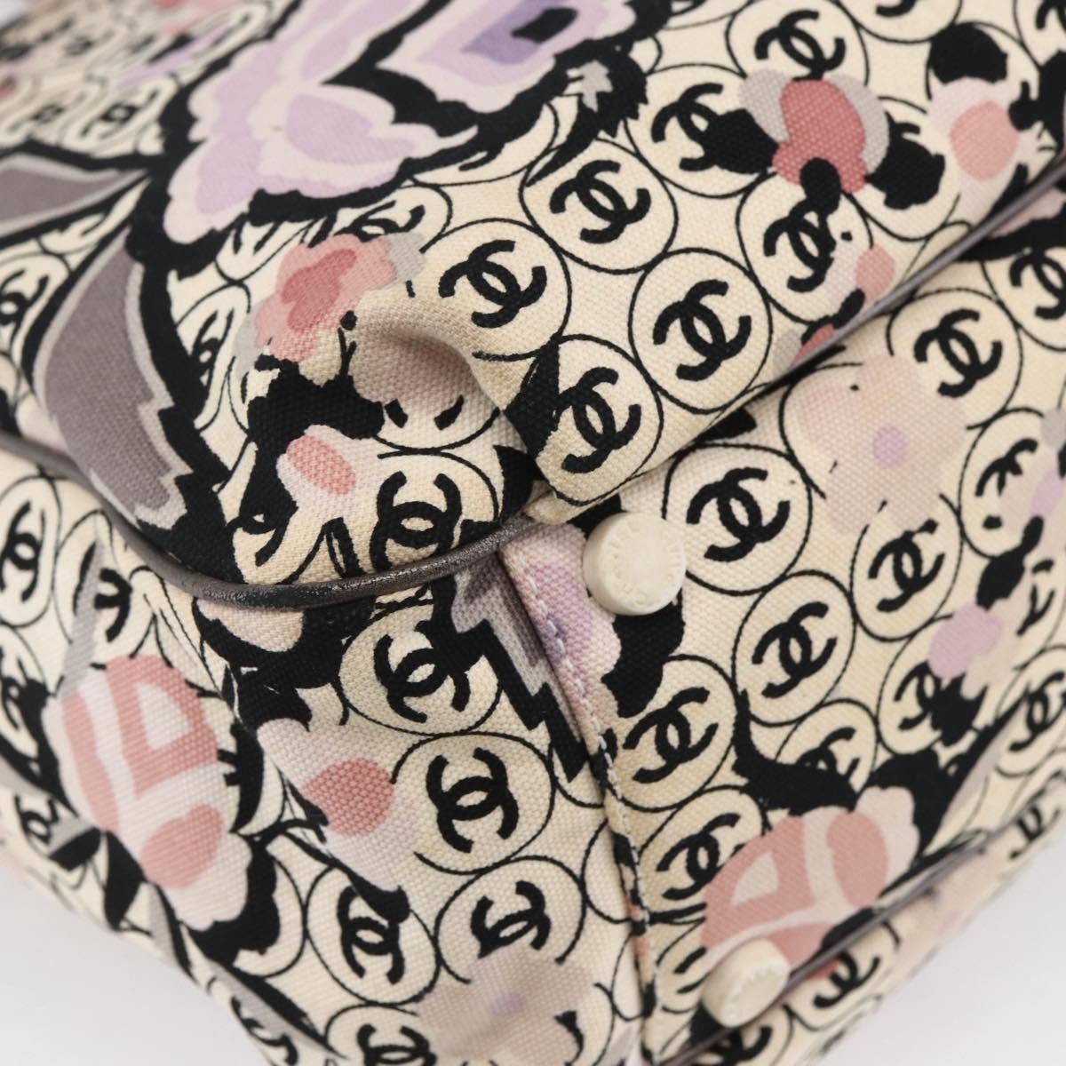 Chanel Vintage Floral Tote Canvas Beige Canvas Tote Bag Bag (Pre-Owned)