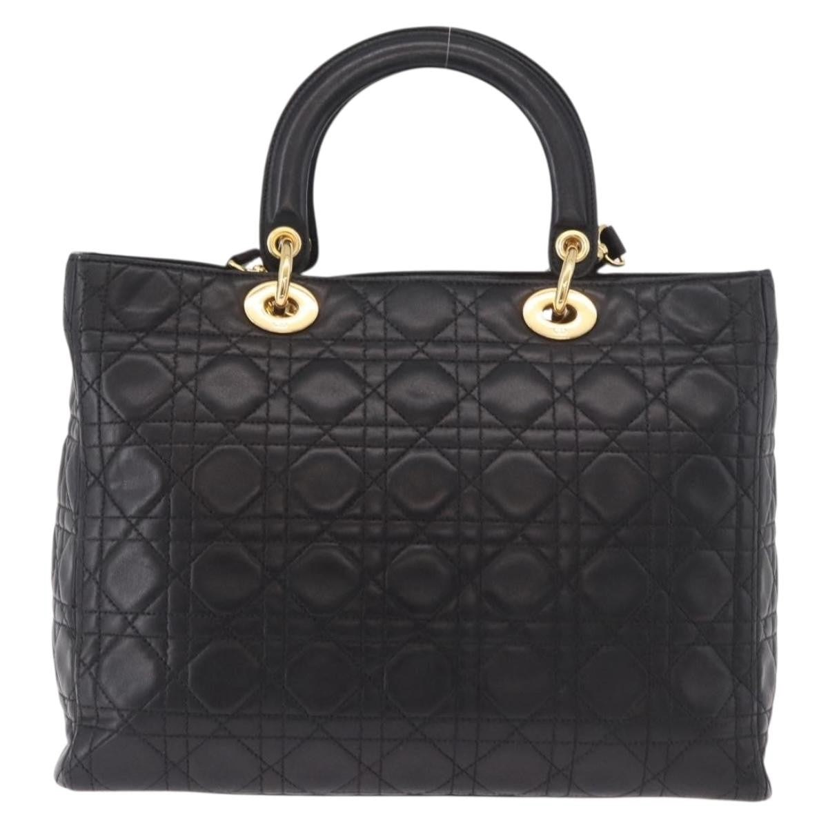 Christian Dior Vintage Lady Dior Leather Black Leather Handbag (Pre-Owned)