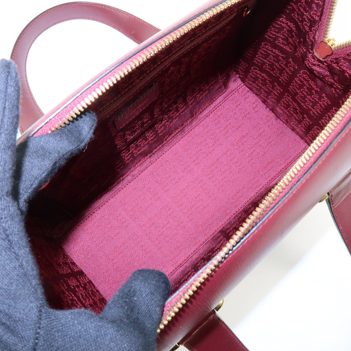 Cartier Must De Cartier Boston Leather Burgundy Leather Travel Bag Bag (Pre-Owned)