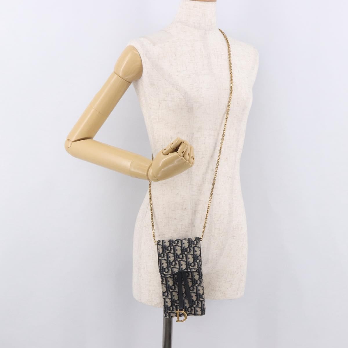 Christian Dior Vertical Saddle Chain Oblique Canvas Navy Canvas Clutche & Pouche Bag (Pre-Owned)