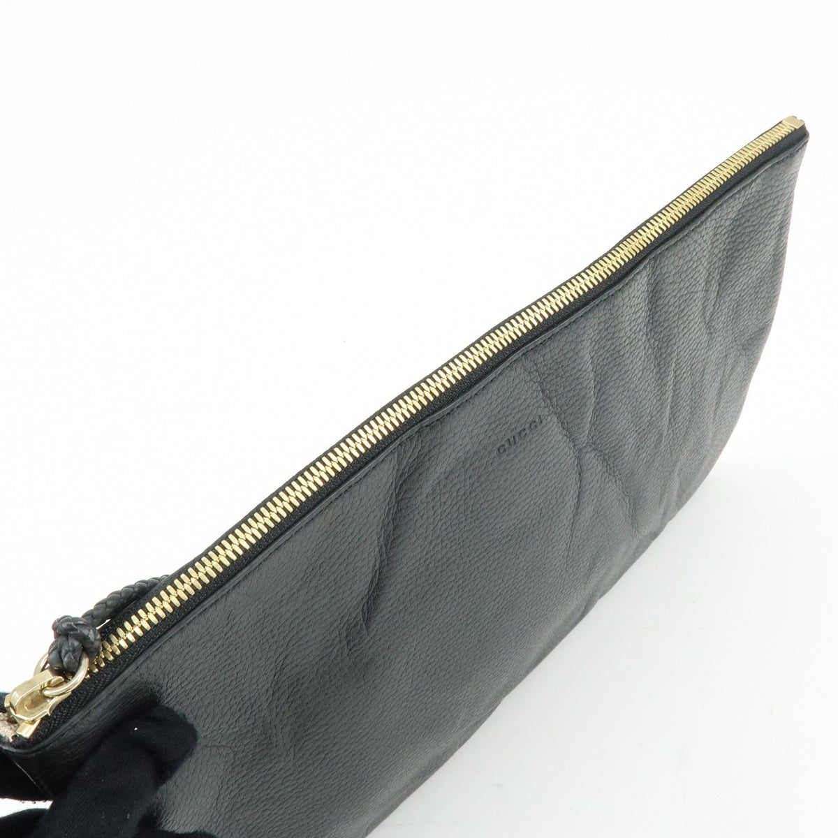 Gucci Bamboo Zip Pouch (Outlet) Leather Black Leather Clutche & Pouche Bag (Pre-Owned)
