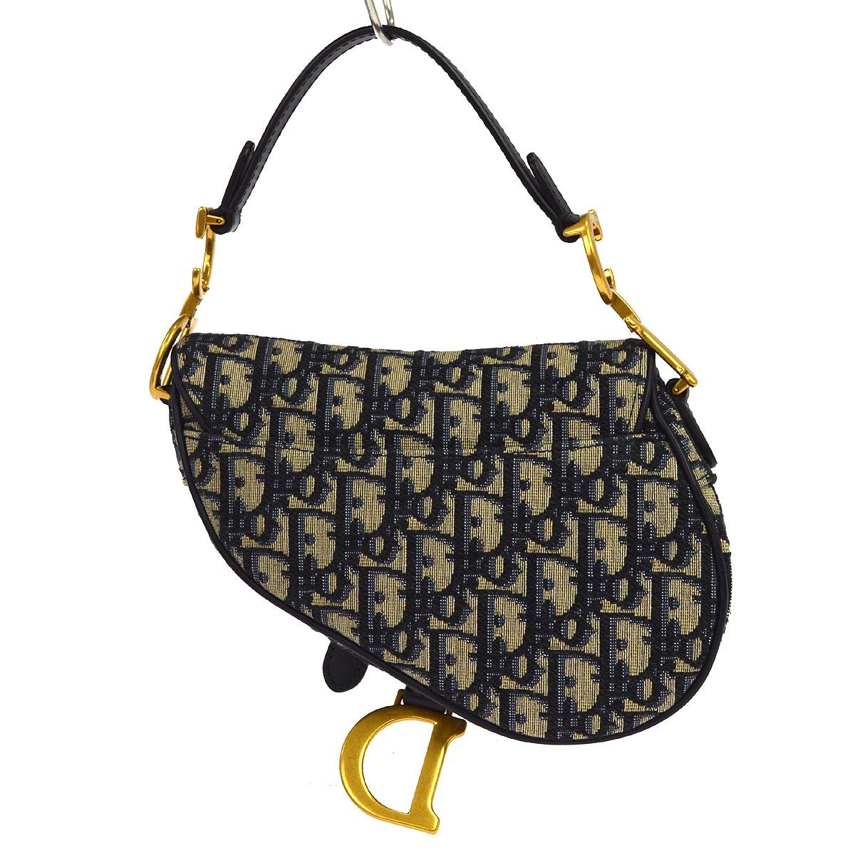 Christian Dior Saddle Oblique Jacquard Navy Canvas Handbag (Pre-Owned)