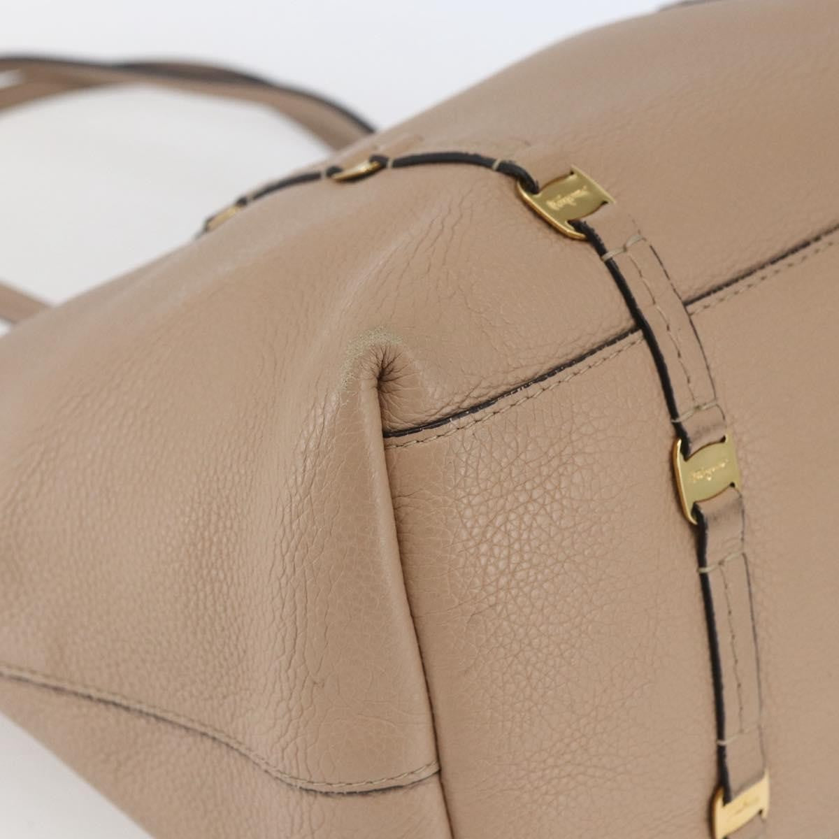 Salvatore Ferragamo Vala Tote Leather Beige Leather Tote Bag Bag (Pre-Owned)