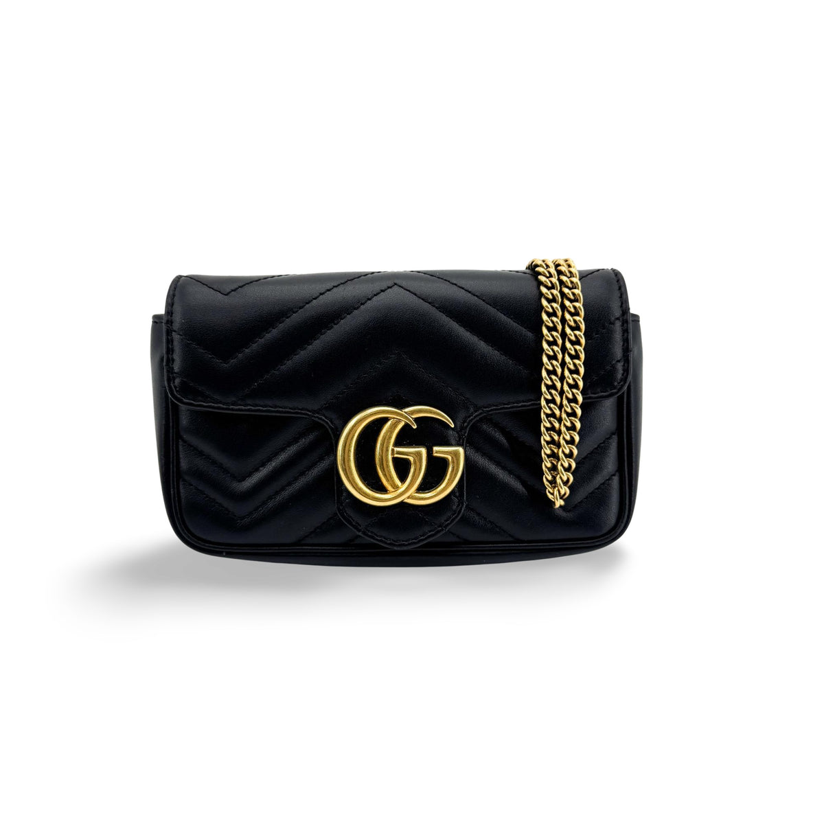 Gucci Gg Marmont Flap Matelasse Leather Black Leather Handbag (Pre-Owned)