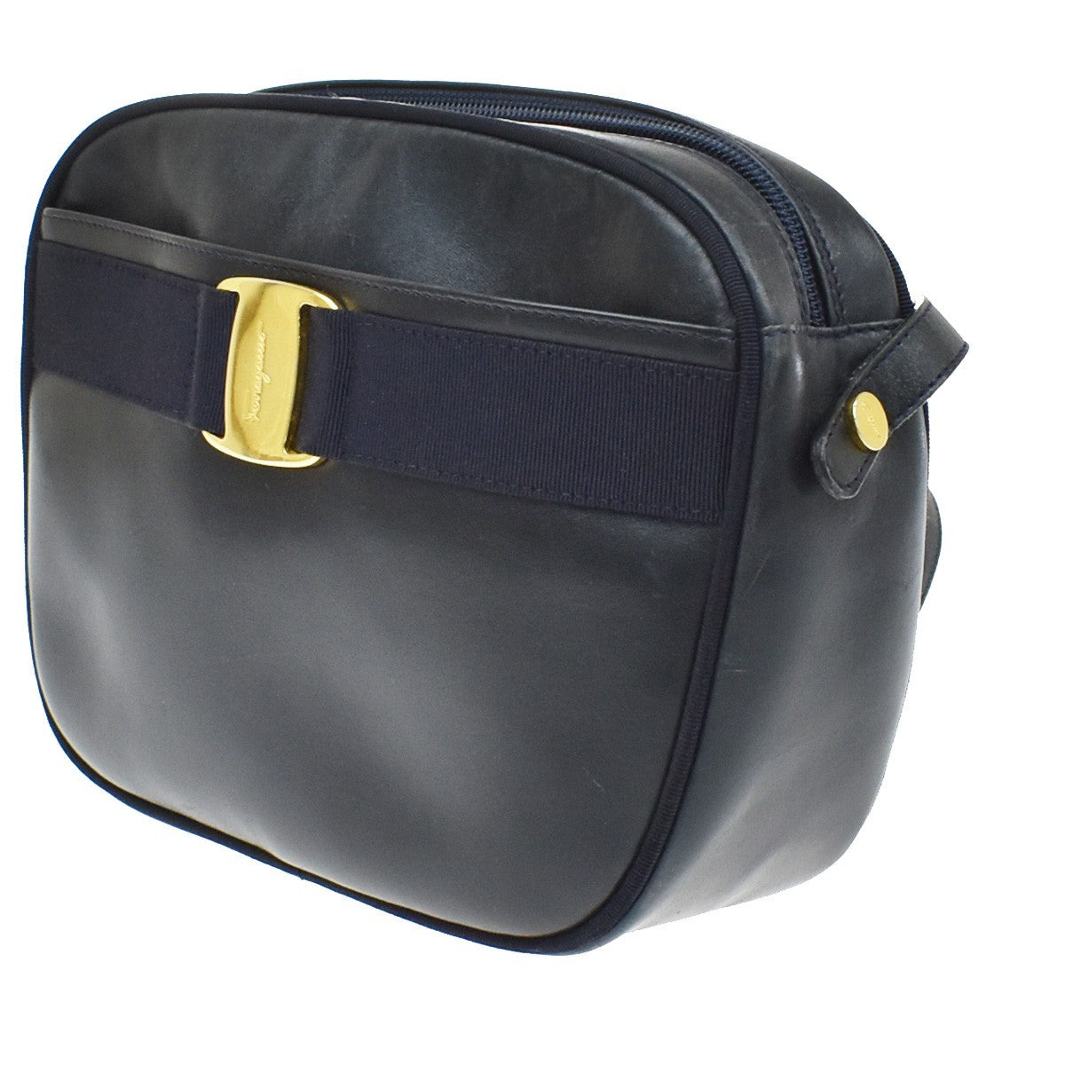 Salvatore Ferragamo Vara Bow Camera Leather Navy Leather Shoulder Bag Bag (Pre-Owned)