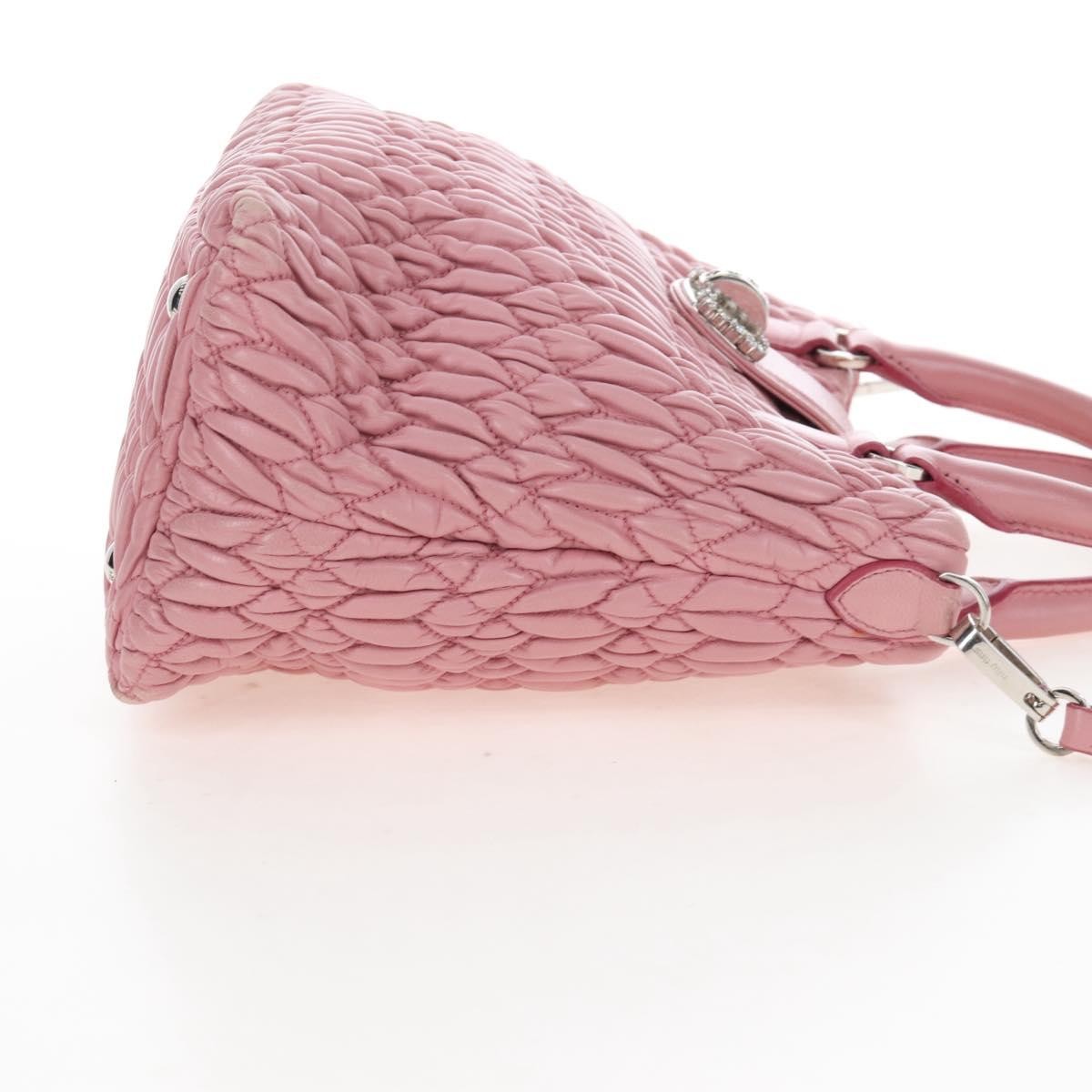 Miu Miu Crystal Convertible Top Handle Matelasse Leather Pink Leather Handbag (Pre-Owned)